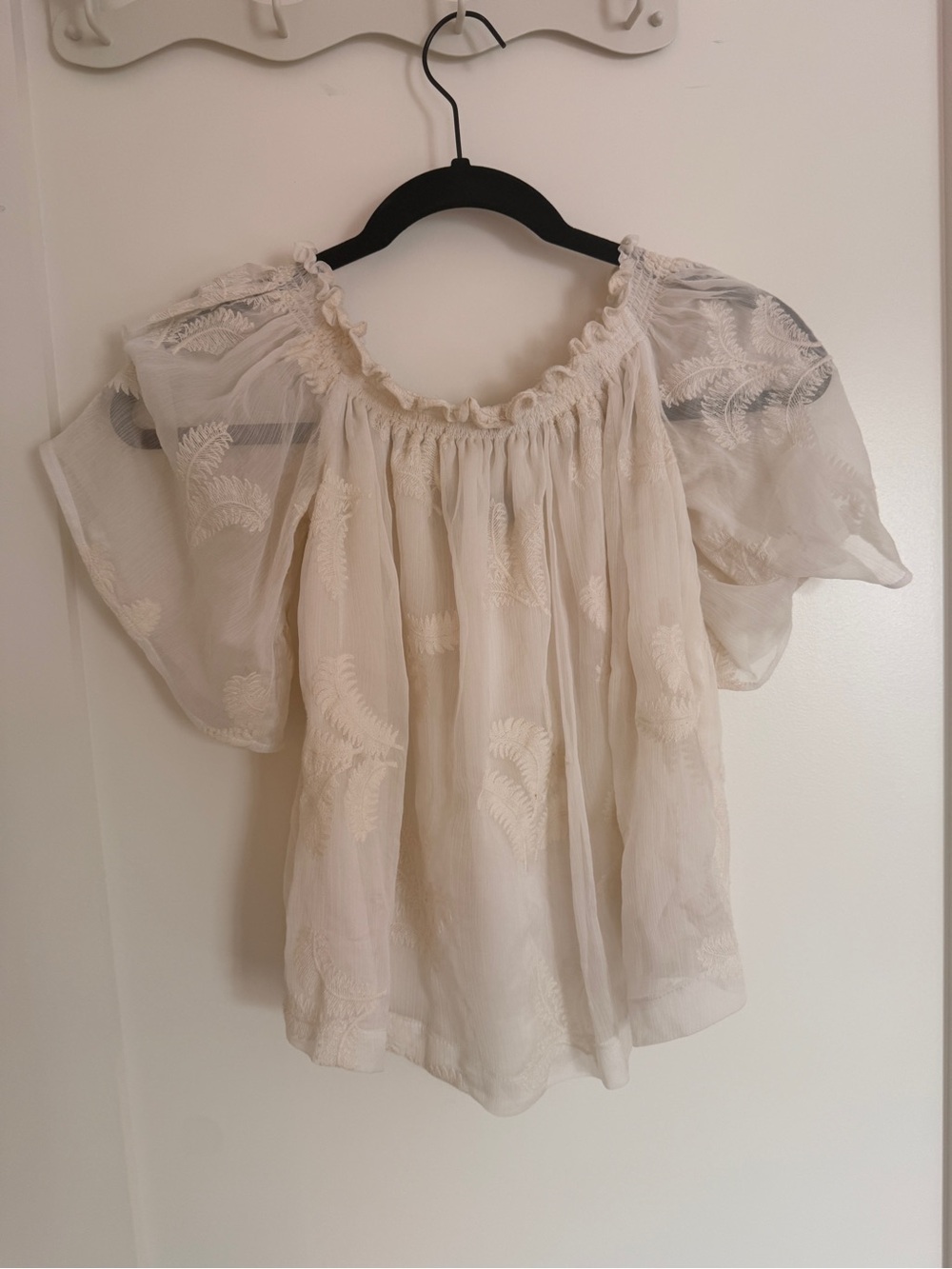 Sheer Ivory Embroidered Peasant Top